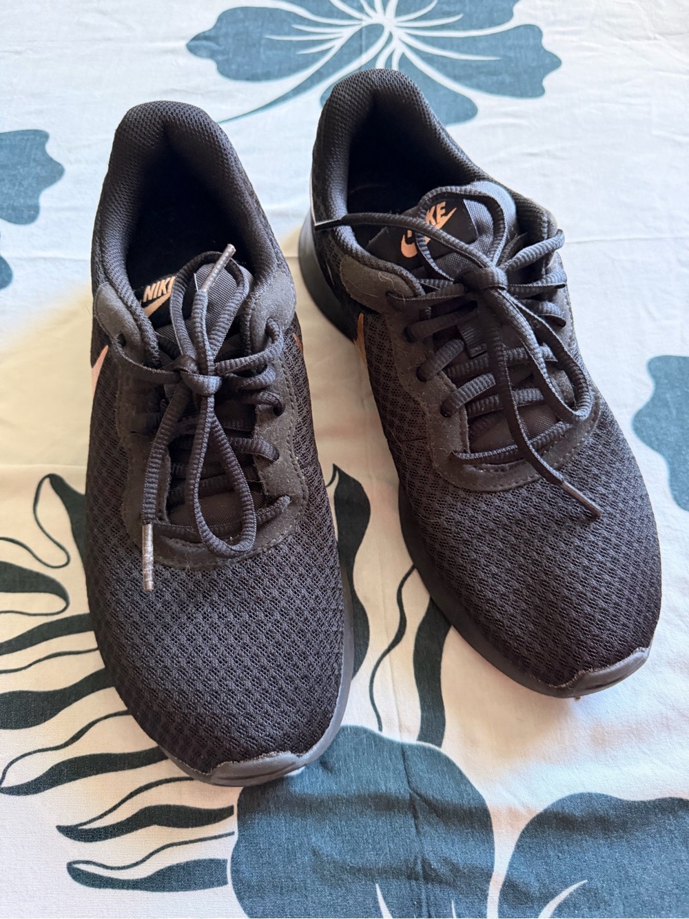 Nike Black Mesh Running Shoes with rose gold Swoosh